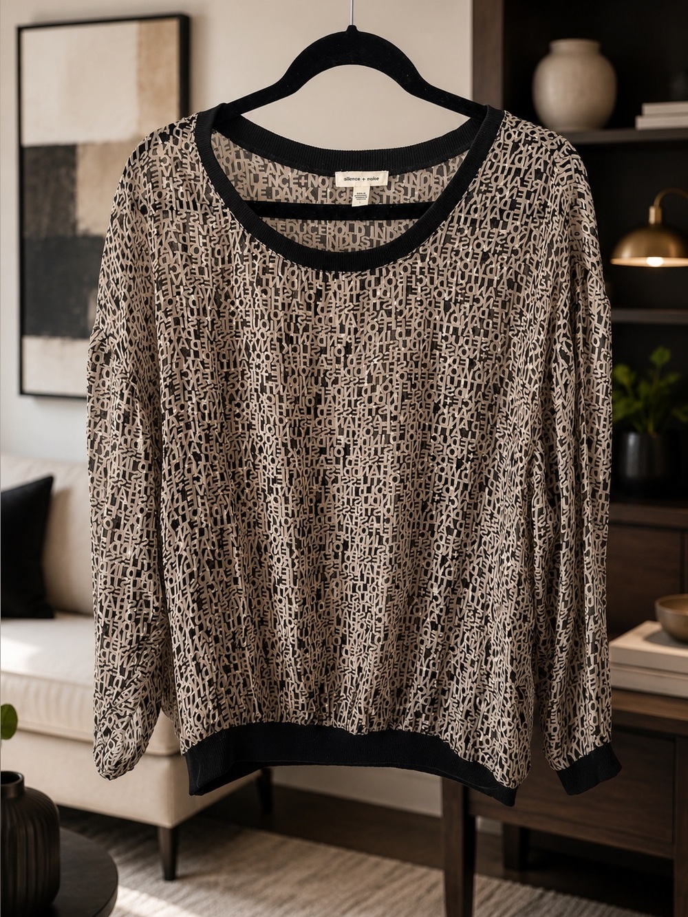 Silence + Noise Large Abstract Print Sheer Blouson Top | Relaxed Fit